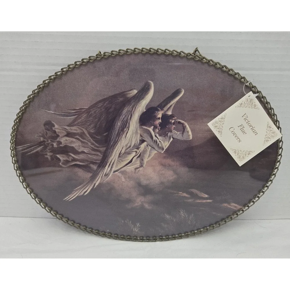 Vintage Victorian Guardian Angels  Heaven Bound Flue Cover Wall Hanging